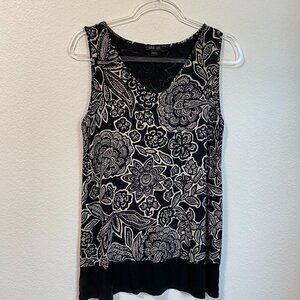 J. Jill Wearever Collection Black & White Floral Pattern Shell Tank Top Small